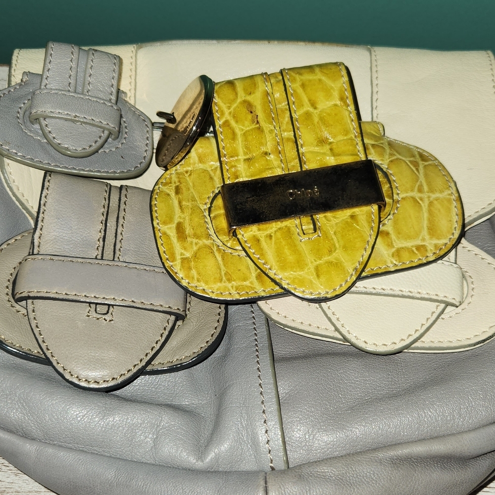 Chloe Wristlet Bag Gray Cream Snake Yellow. Leather Good Needs Some Cleaning. - Picture 12 of 16